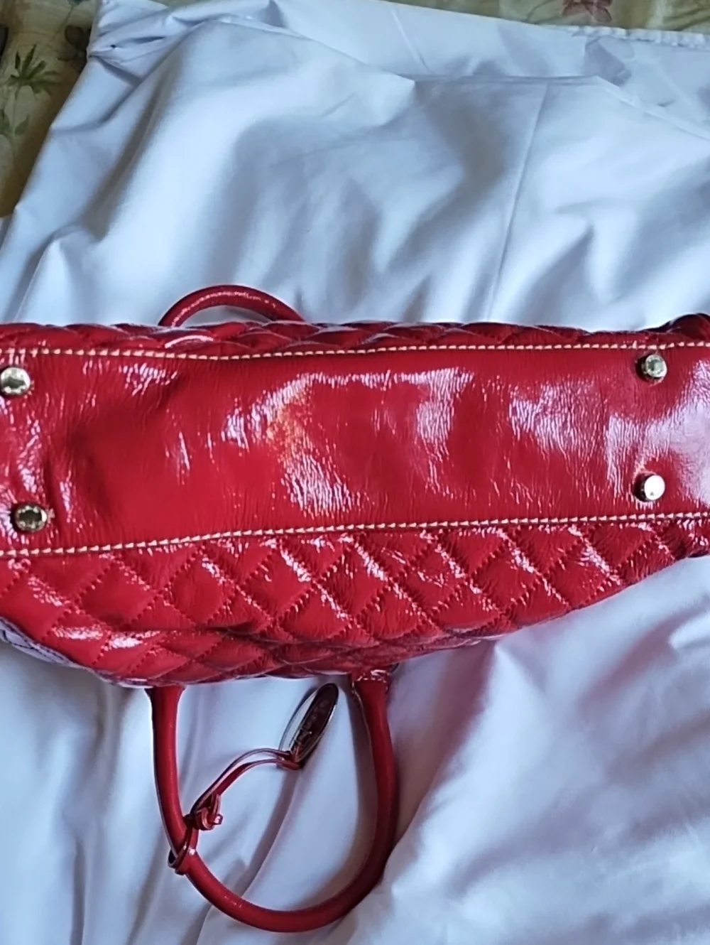 Quilted Patent Red Dome Satchel Handbag